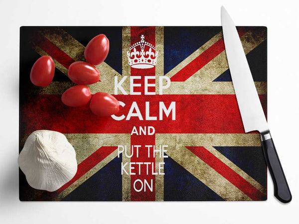 English Flag Keep Calm Glass Chopping Board