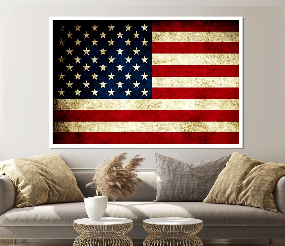 Grunge Flag Of America Print Poster Wall Art