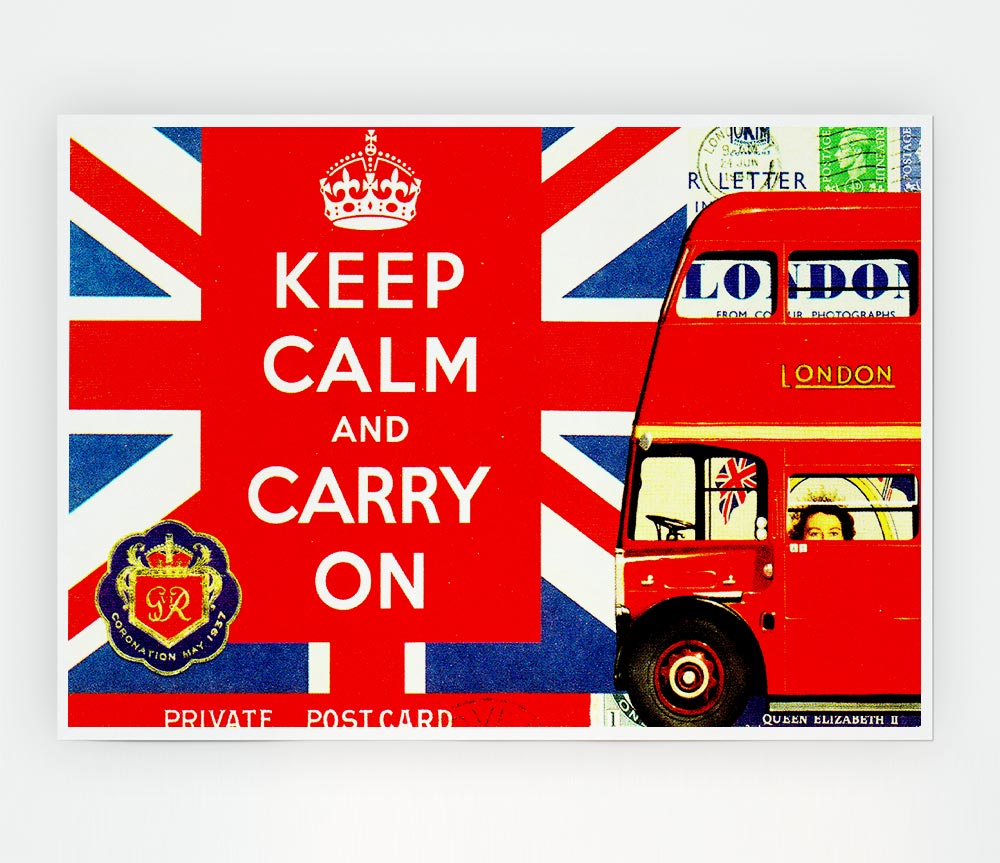 Uk Flag And Bus Print Poster Wall Art