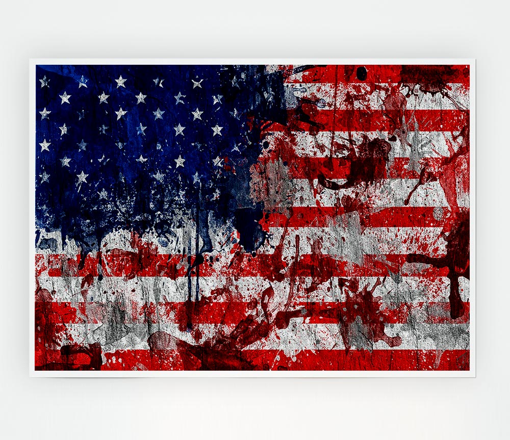 Usa American Flag Grunge Print Poster Wall Art