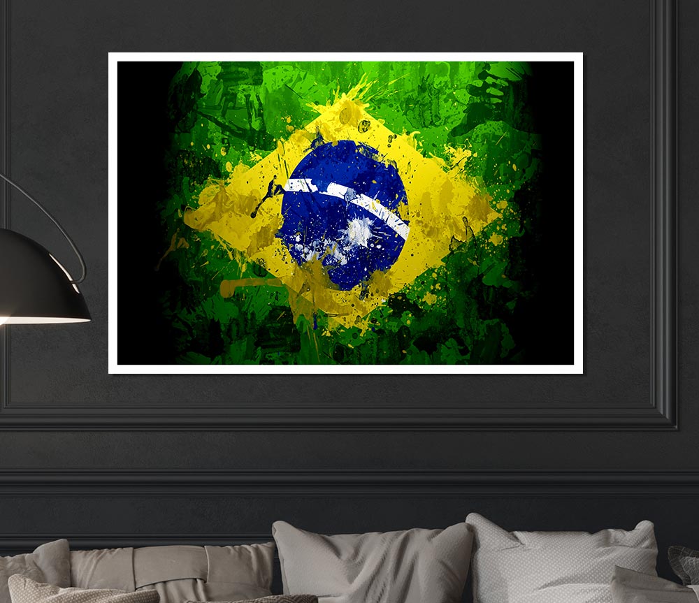 Brazilian Flag Grunge Print Poster Wall Art