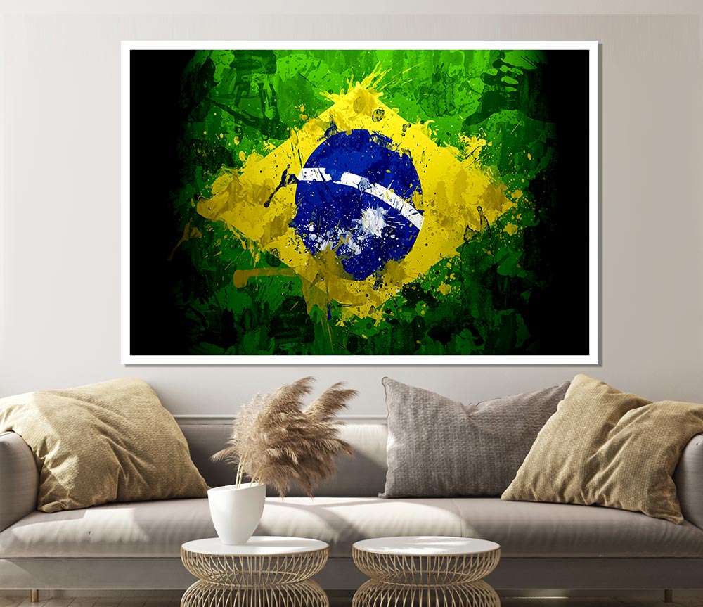 Brazilian Flag Grunge Print Poster Wall Art