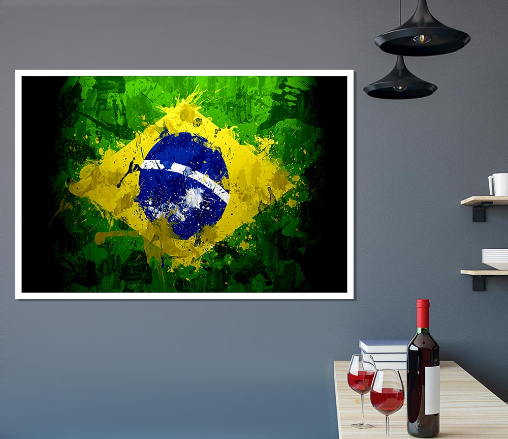 Brazilian Flag Grunge Print Poster Wall Art