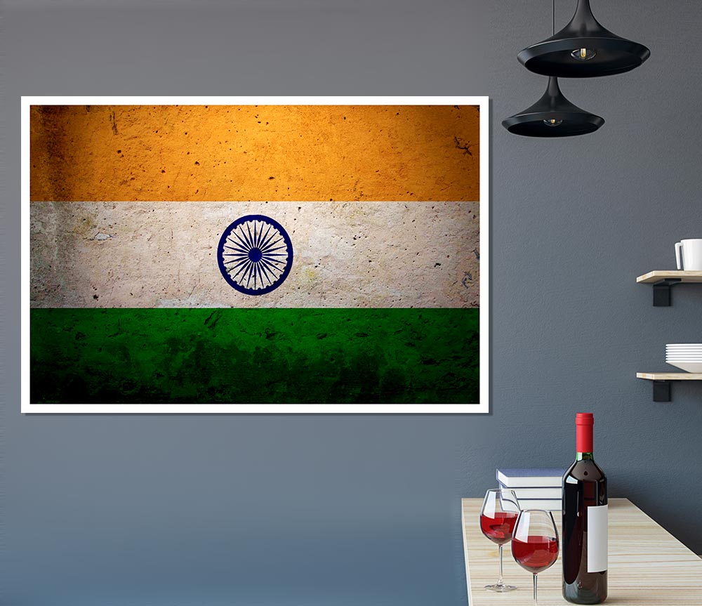 Indian Grunge Flag Print Poster Wall Art