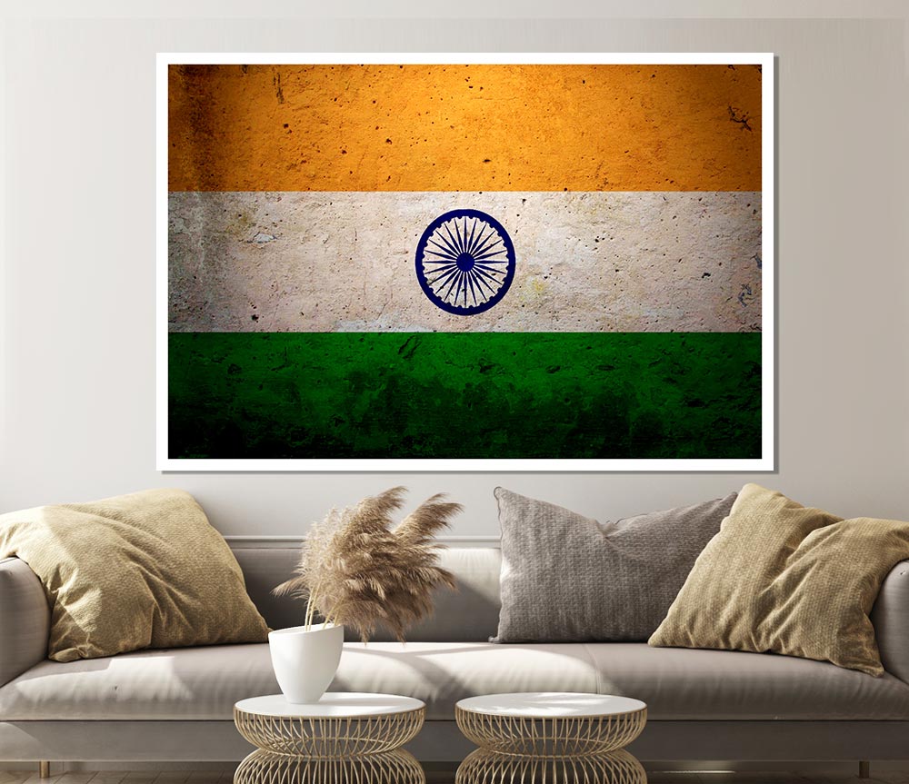 Indian Grunge Flag Print Poster Wall Art