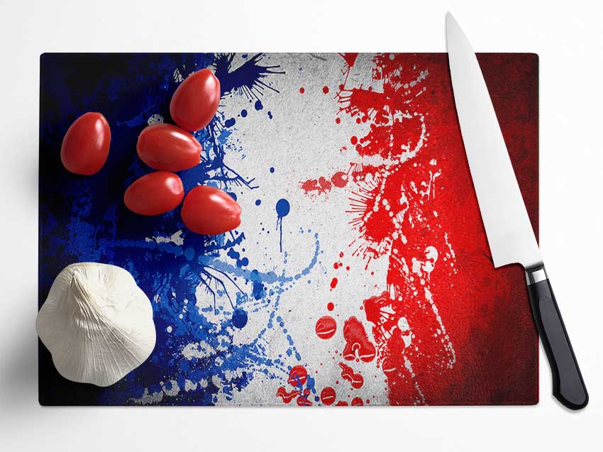 French Flag Grunge Glass Chopping Board