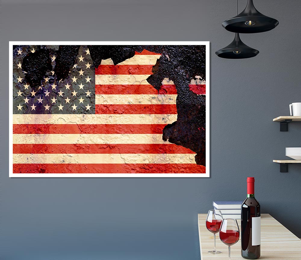 American Flag Cracked Print Poster Wall Art