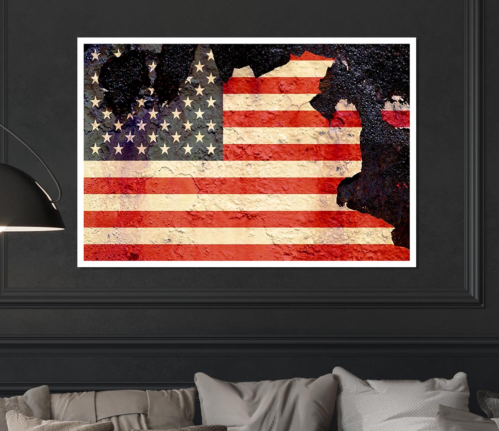 American Flag Cracked Print Poster Wall Art