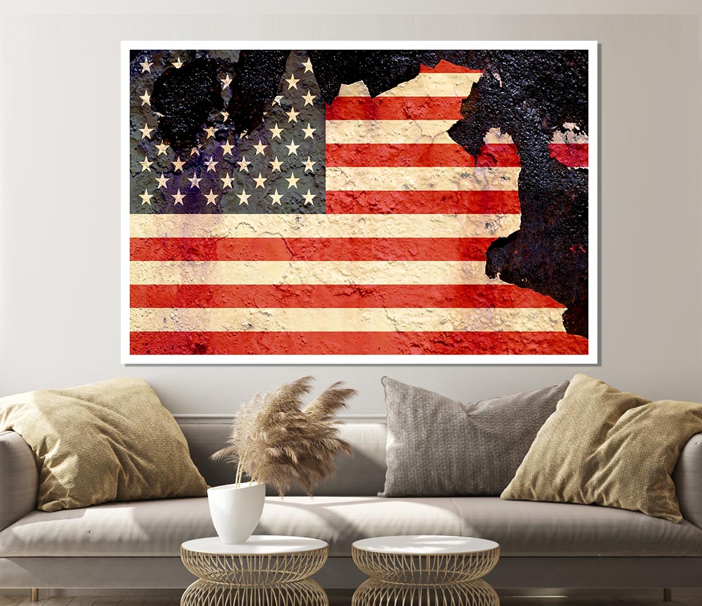 American Flag Cracked Print Poster Wall Art