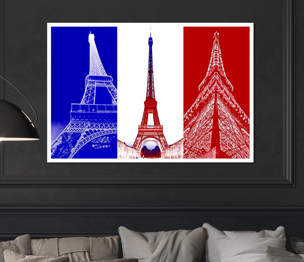 Eiffel Tower French Colours Print Poster Wall Art