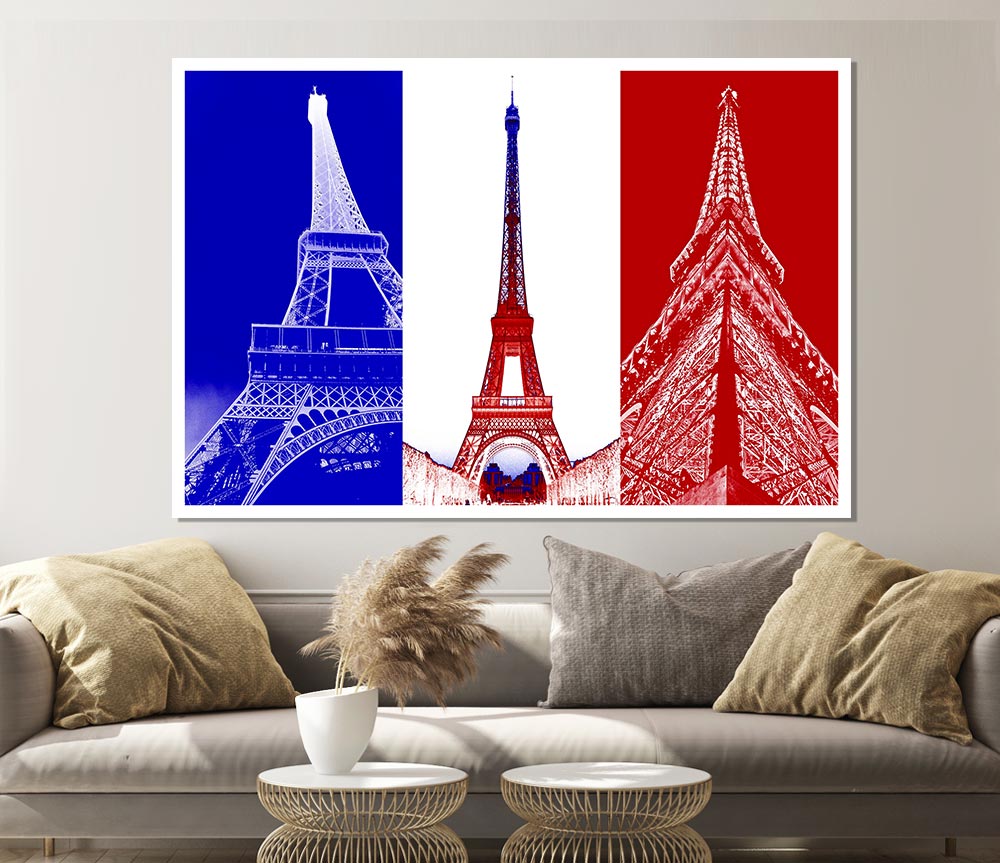 Eiffel Tower French Colours Print Poster Wall Art