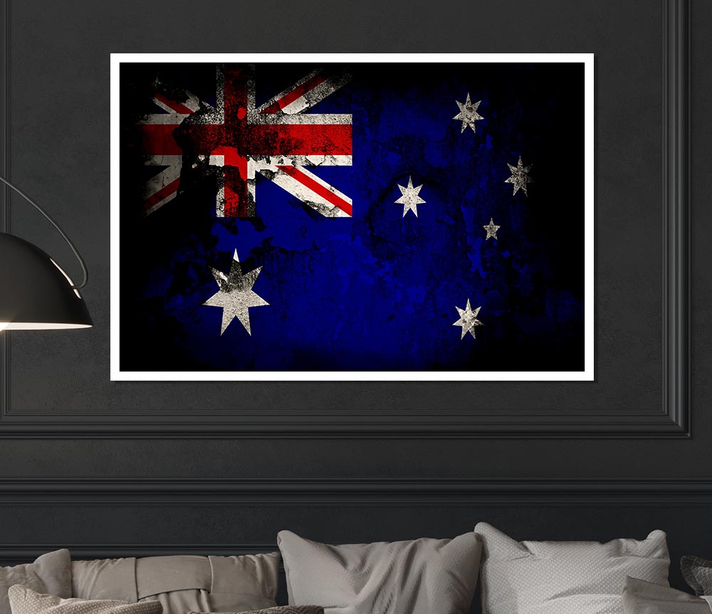 Australian Flag Grunge Print Poster Wall Art