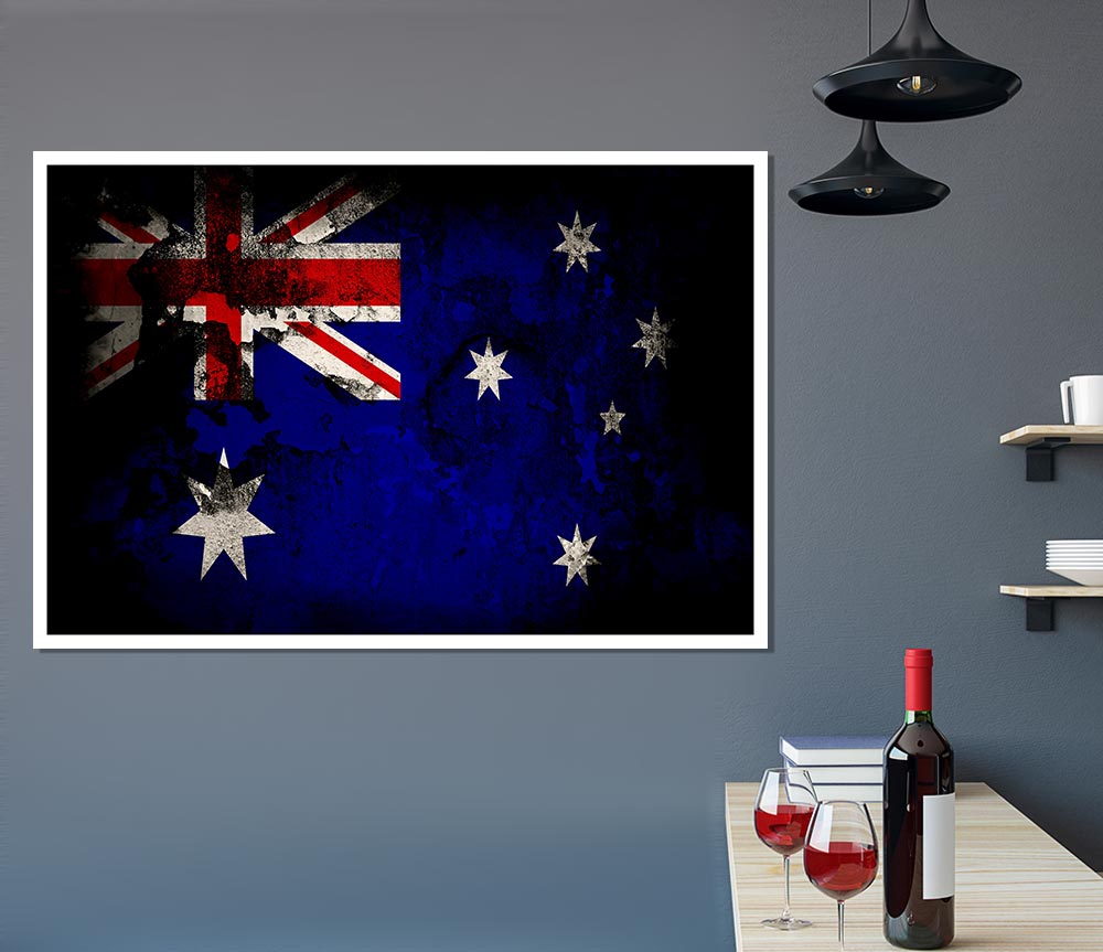 Australian Flag Grunge Print Poster Wall Art