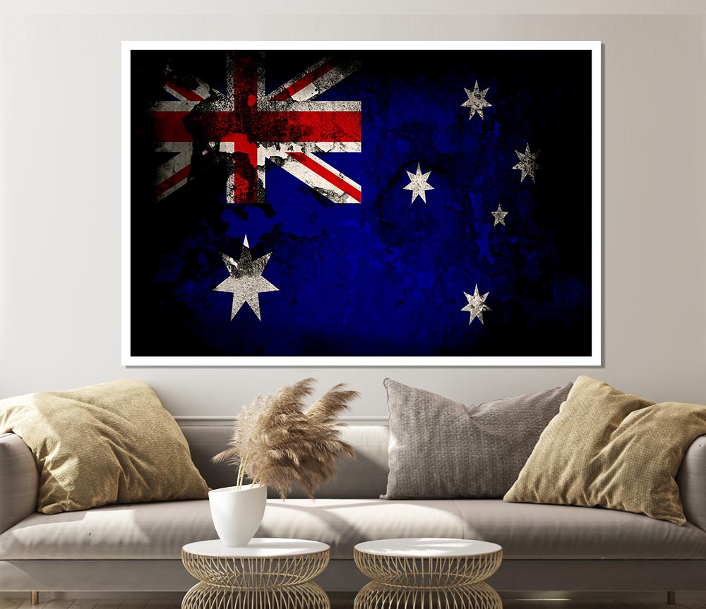 Australian Flag Grunge Print Poster Wall Art