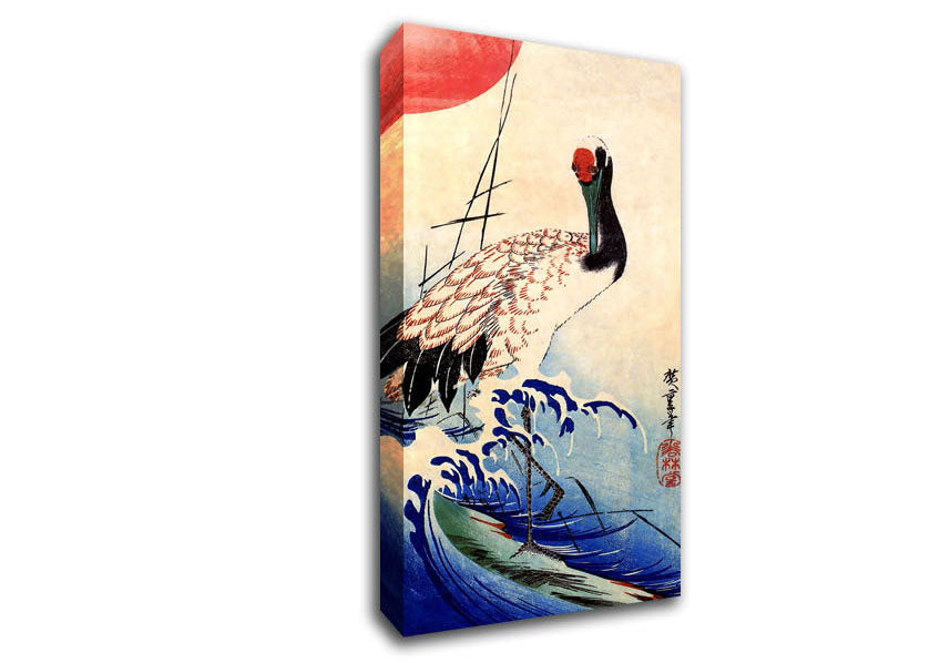 Picture of Hiroshige Crane And Rising Sun Wide Canvas Wall Art