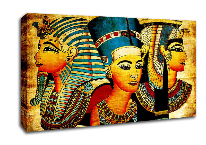 Picture of Heads Of Three Egyptian Queens n Kings Wide Canvas Wall Art