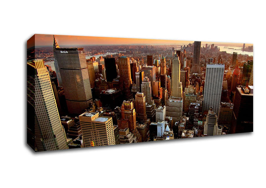 Picture of Aerial View Of New York City Sunset Panoramic Canvas Wall Art