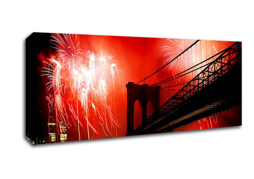 Picture of Brooklyn Bridge Fireworks Panoramic Canvas Wall Art