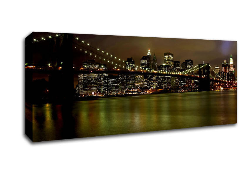 Picture of Brooklyn Bridge Green Waters Panoramic Canvas Wall Art