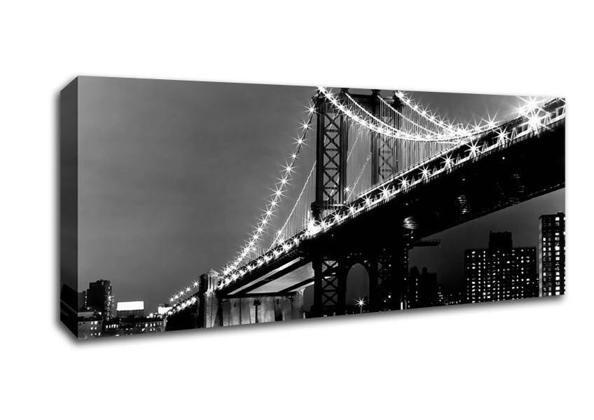 Picture of Brooklyn Bridge Lights B n W Panoramic Canvas Wall Art