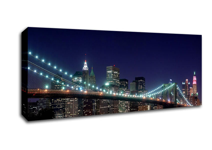 Picture of Brooklyn Bridge New York Lights Panoramic Canvas Wall Art