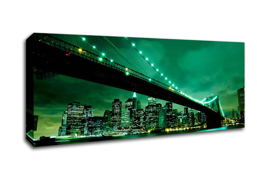 Picture of Brooklyn Bridge New York Green Cast Panoramic Canvas Wall Art