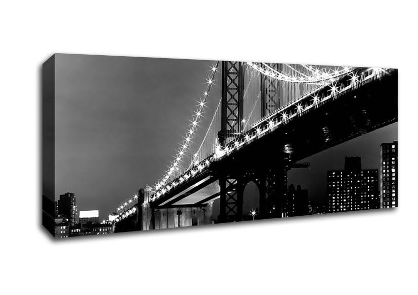 Picture of Brooklyn Bridge Night Lights B n W Panoramic Canvas Wall Art