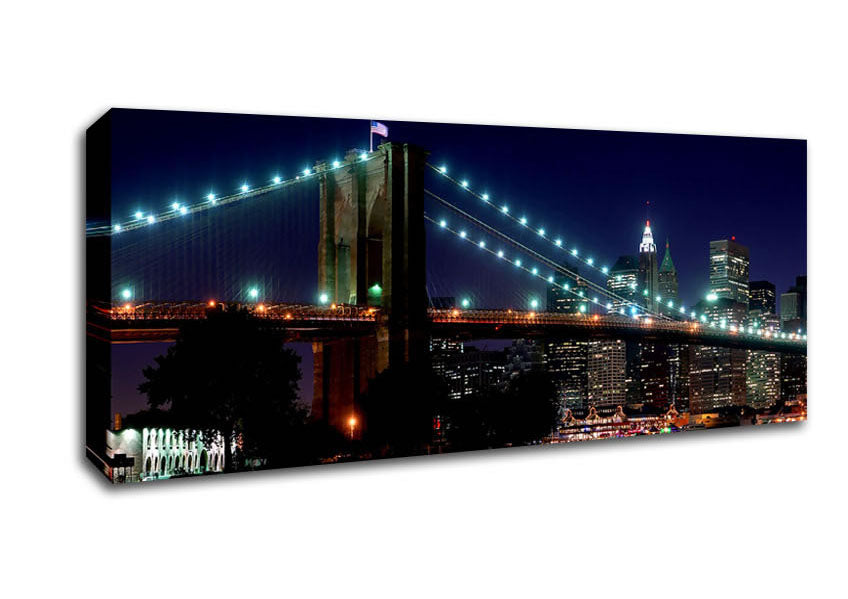 Picture of Brooklyn Bridge NYC Blue Nights Panoramic Canvas Wall Art