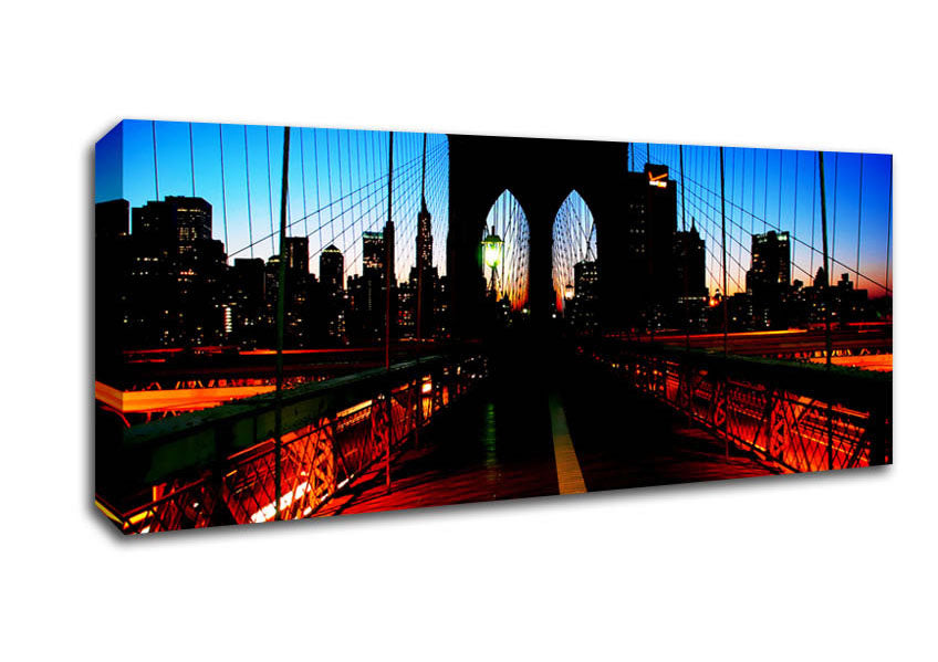 Picture of Brooklyn Bridge Red Cast Panoramic Canvas Wall Art