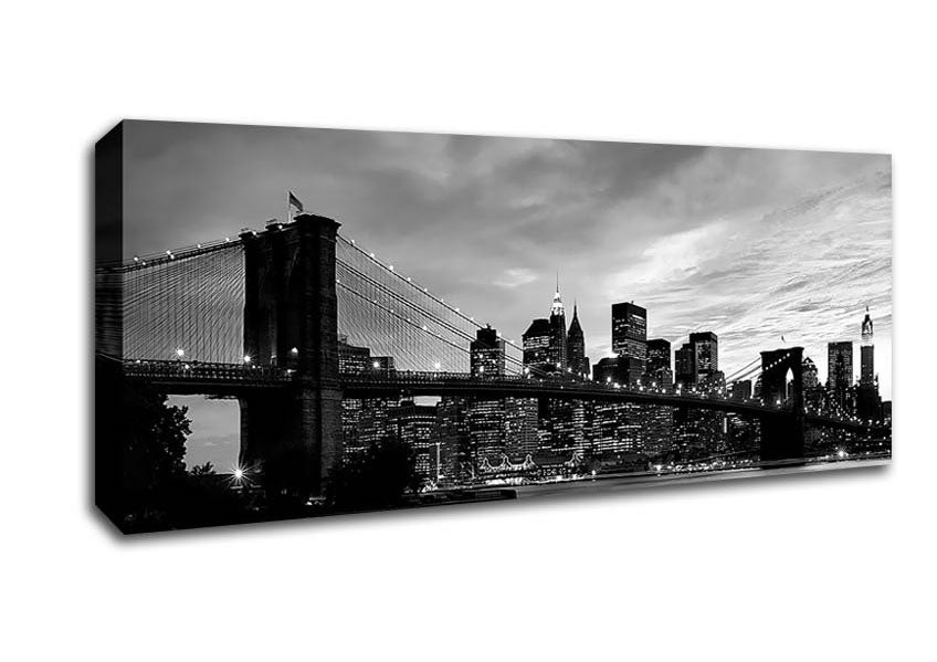 Picture of Brooklyn Bridge Cloudy Skys B n W Panoramic Canvas Wall Art