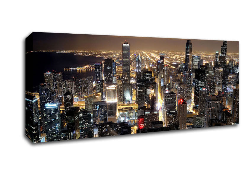 Picture of Chicago Skyline Nights Panoramic Canvas Wall Art