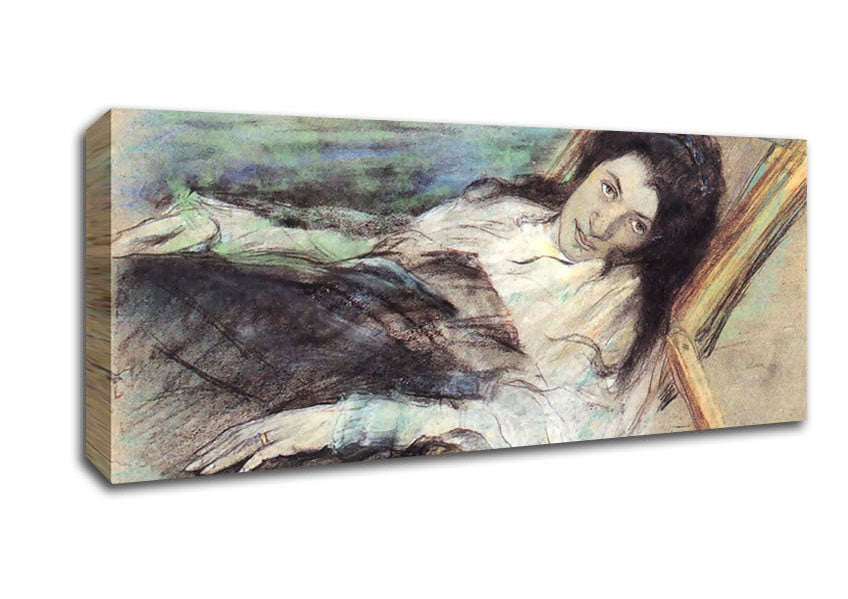 Picture of Charlotte Berend On A Stool By Lovis Corinth Panoramic Canvas Wall Art