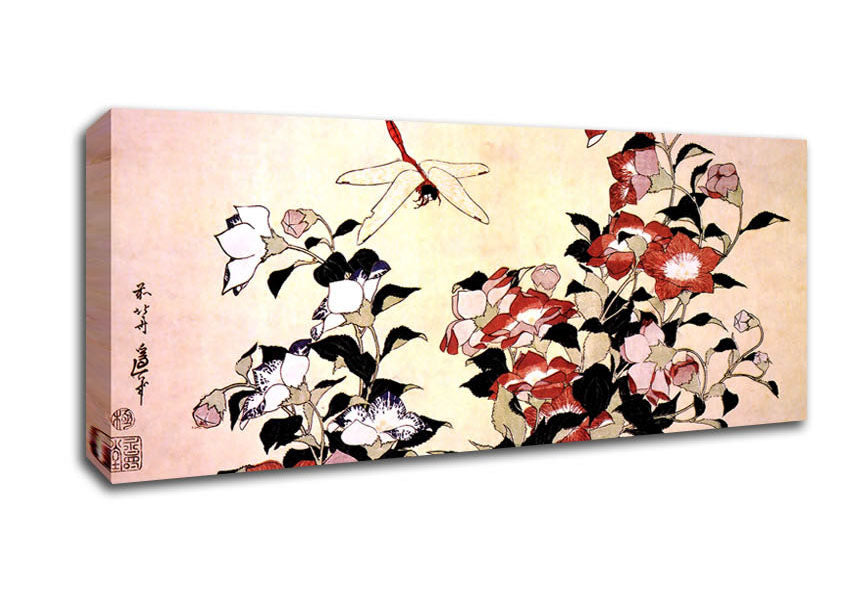 Picture of Hokusai Chinese Bell Flower And Dragon-Fly Panoramic Canvas Wall Art