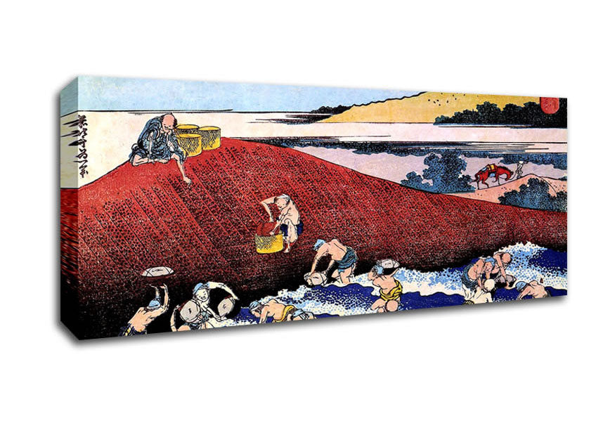 Picture of Hokusai Ocean Landscape With Fishermen Panoramic Canvas Wall Art