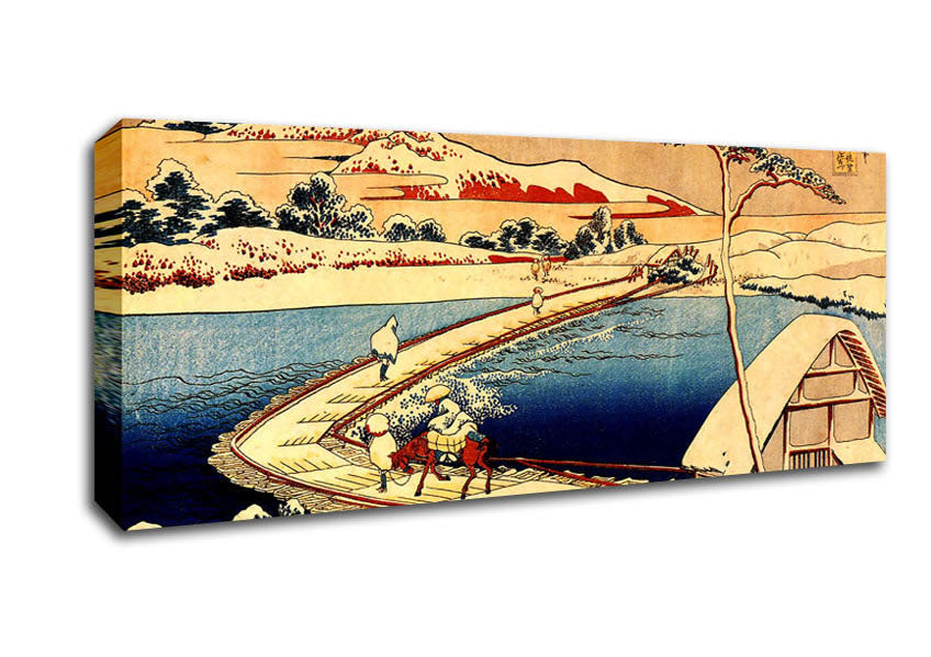 Picture of Hokusai The Swimming Bridge Of Sano Panoramic Canvas Wall Art