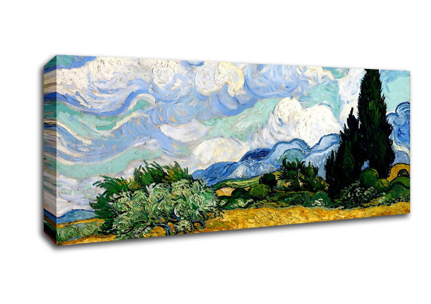 Picture of Van Gogh Wheat Field With Cypresses Panoramic Canvas Wall Art