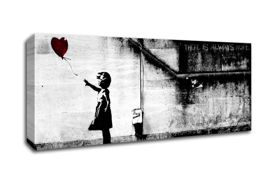 Picture of Red Heart Balloon Girl Panoramic Canvas Wall Art