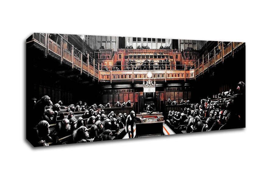 Picture of Chimps Houses Of Parliament Panoramic Canvas Wall Art