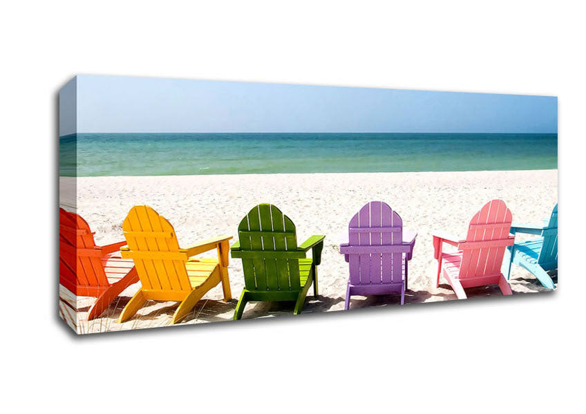 Picture of Beach Chairs Line-up Panoramic Canvas Wall Art