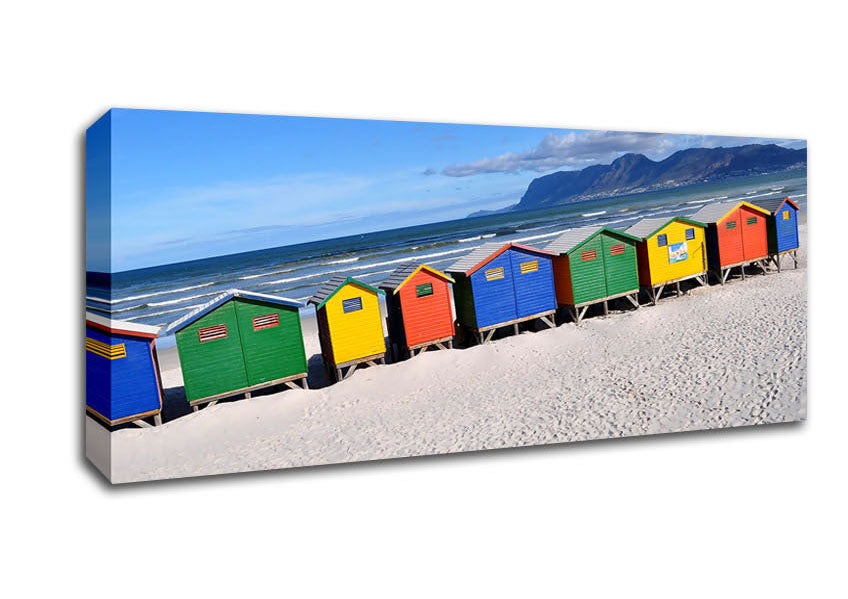 Picture of Beach Huts Rainbow Panoramic Canvas Wall Art