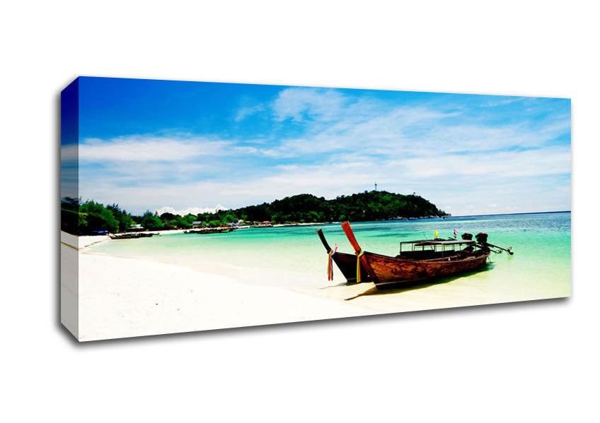 Picture of Boats On The White Sand Paradise Island Panoramic Canvas Wall Art