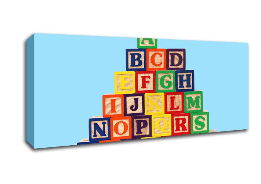 Picture of Alphabet Blocks Baby Blue Panoramic Canvas Wall Art