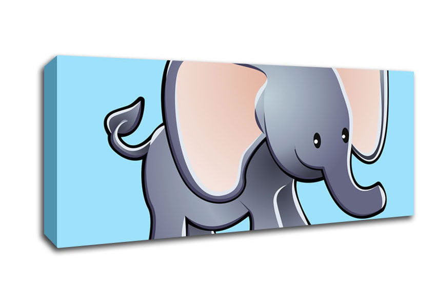 Picture of Big Eared Elephant Baby Blue Panoramic Canvas Wall Art