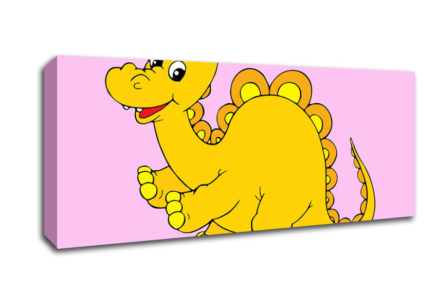 Picture of Big Happy Dinosaur Pink Panoramic Canvas Wall Art