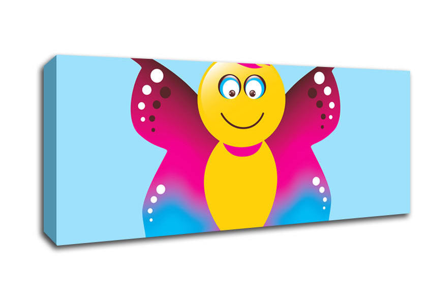 Picture of Butterfly Cartoon Face Baby Blue Panoramic Canvas Wall Art