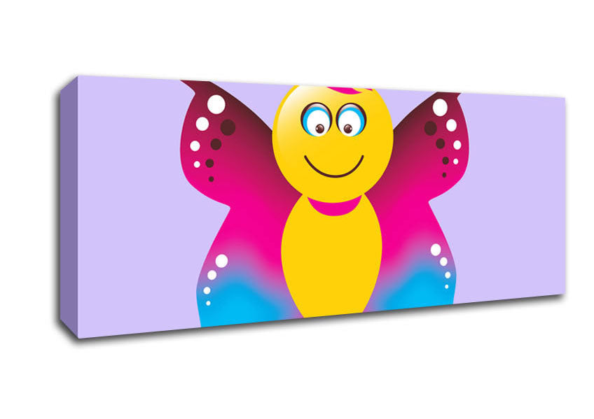 Picture of Butterfly Cartoon Face Lilac Panoramic Canvas Wall Art