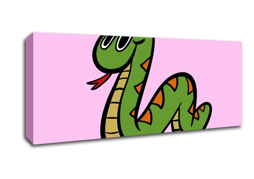 Picture of Cartoon Snake Pink Panoramic Canvas Wall Art