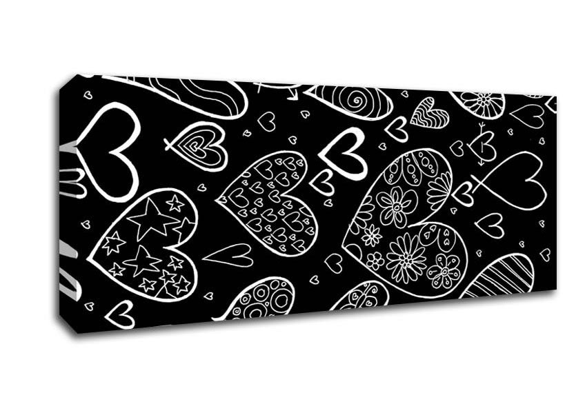 Picture of Hearts White On Black Panoramic Canvas Wall Art