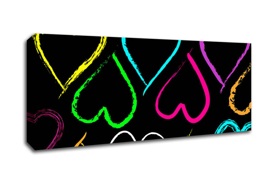 Picture of Multi-Coloured Love Hearts Panoramic Canvas Wall Art