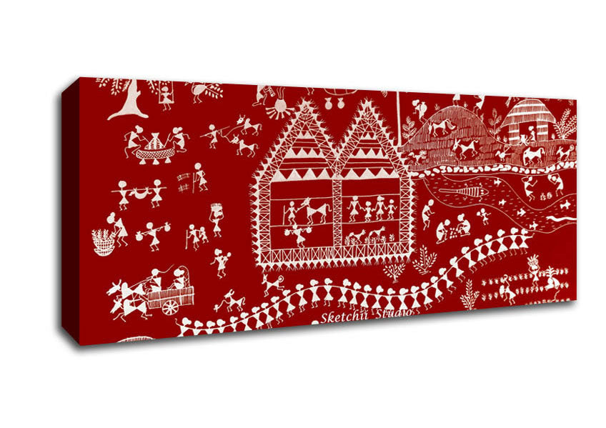 Picture of Aboriginal Warli Tribal Village Celebrations Panoramic Canvas Wall Art